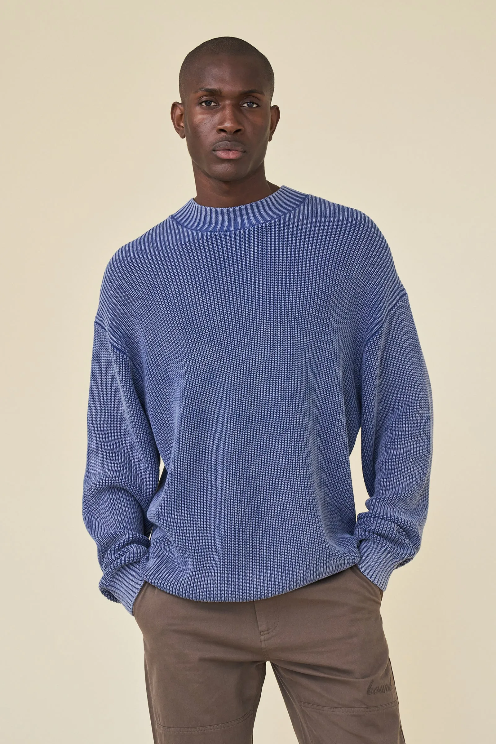 FISHERMAN RIBBED KNIT SWEATER - ACID WASHED NAVY sold by Bound