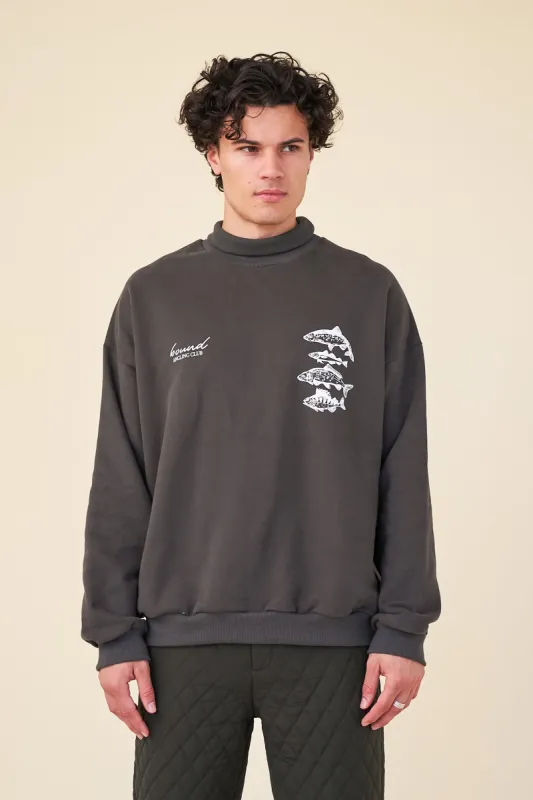 ANGLING CLUB ROLL NECK JERSEY SWEATER - CHARCOAL made by Bound