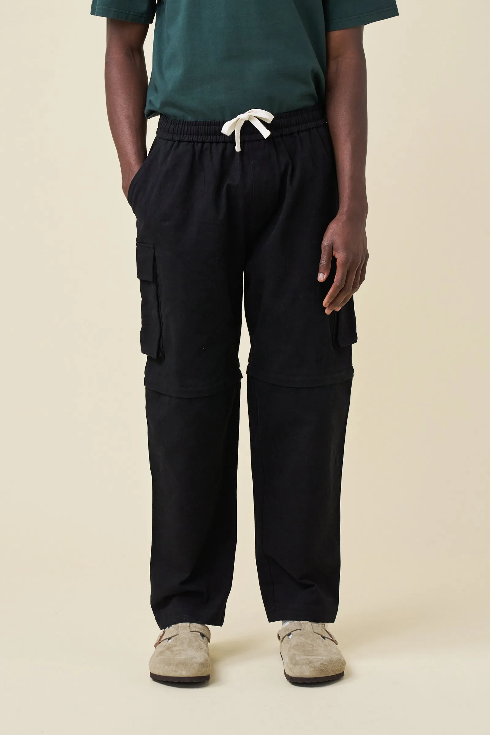 CANVAS CARGO TROUSER + SHORT ZIP OFFS - BLACK sold by Bound