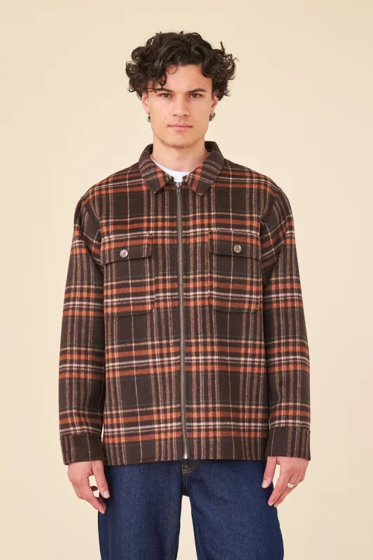 BYRANT CHECK WOOL COAT  - BROWN / RUST sold by Bound