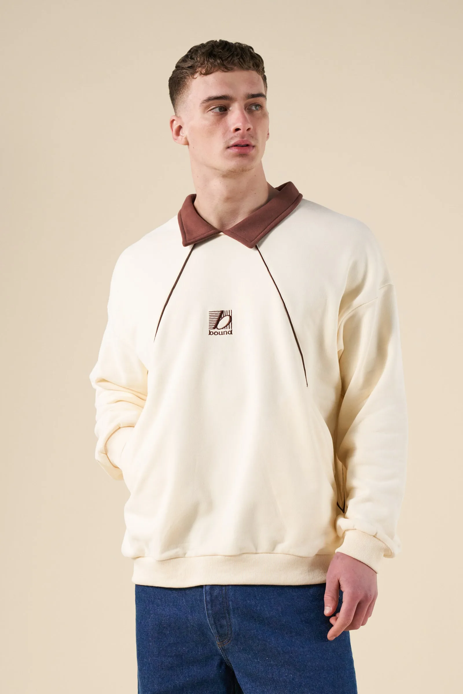 RETRO SPORTS GRID SWEATER - CREAM / BROWN sold by Bound