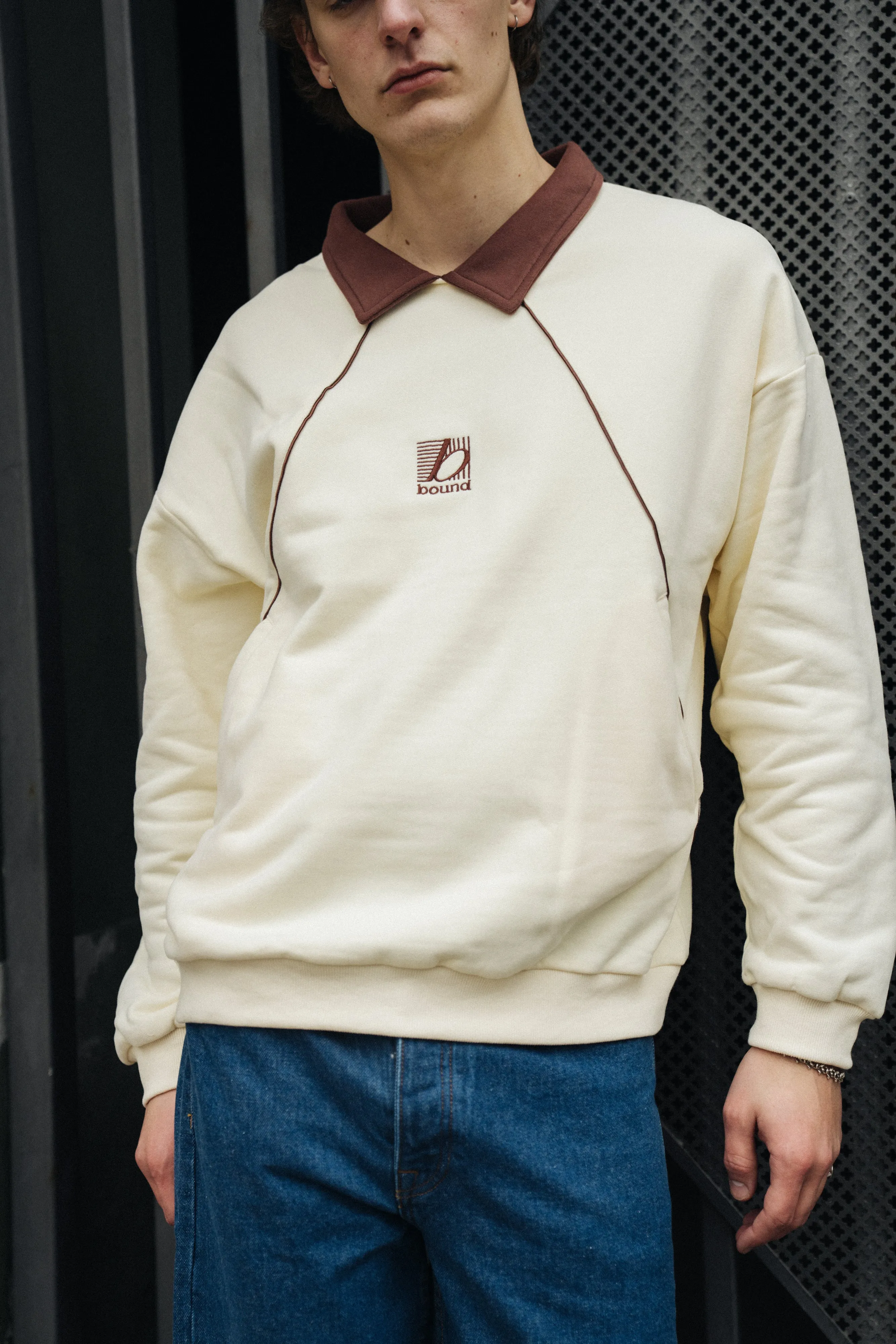RETRO SPORTS GRID SWEATER - CREAM / BROWN sold by Bound product image thumbnail 2