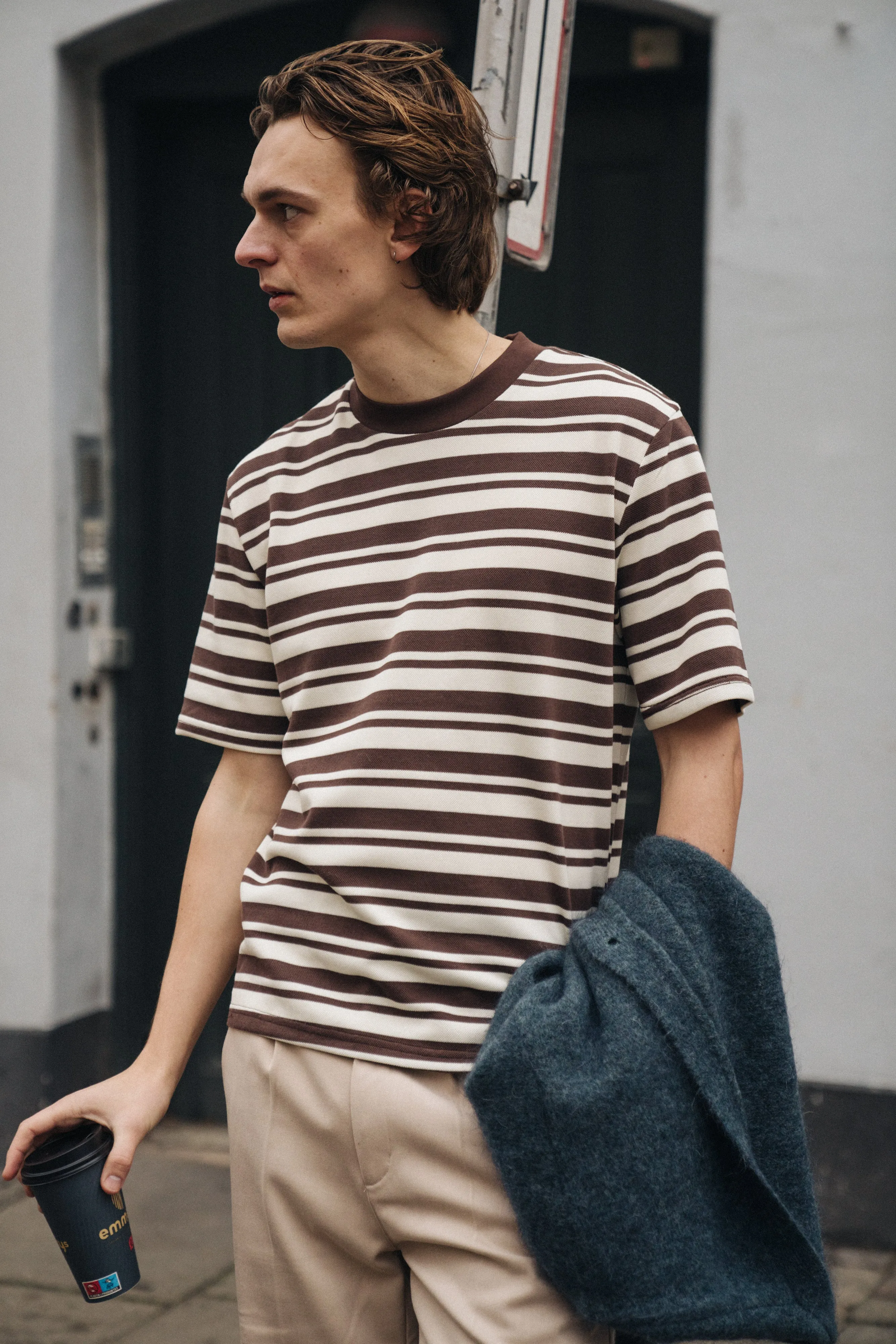 PIQUE STRIPE TEE - BROWN / ECRU sold by Bound product image thumbnail 2