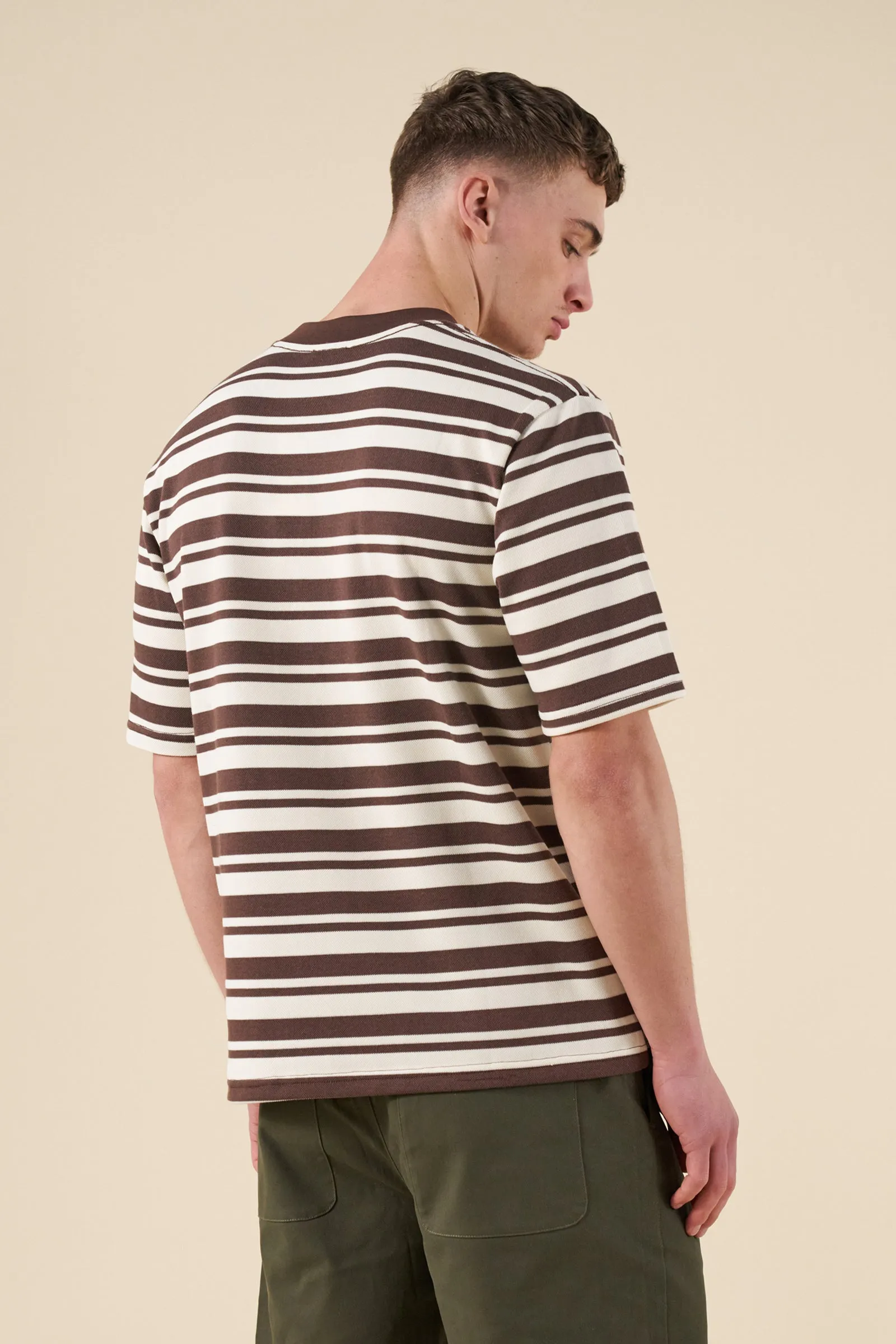 PIQUE STRIPE TEE - BROWN / ECRU sold by Bound product image thumbnail 4
