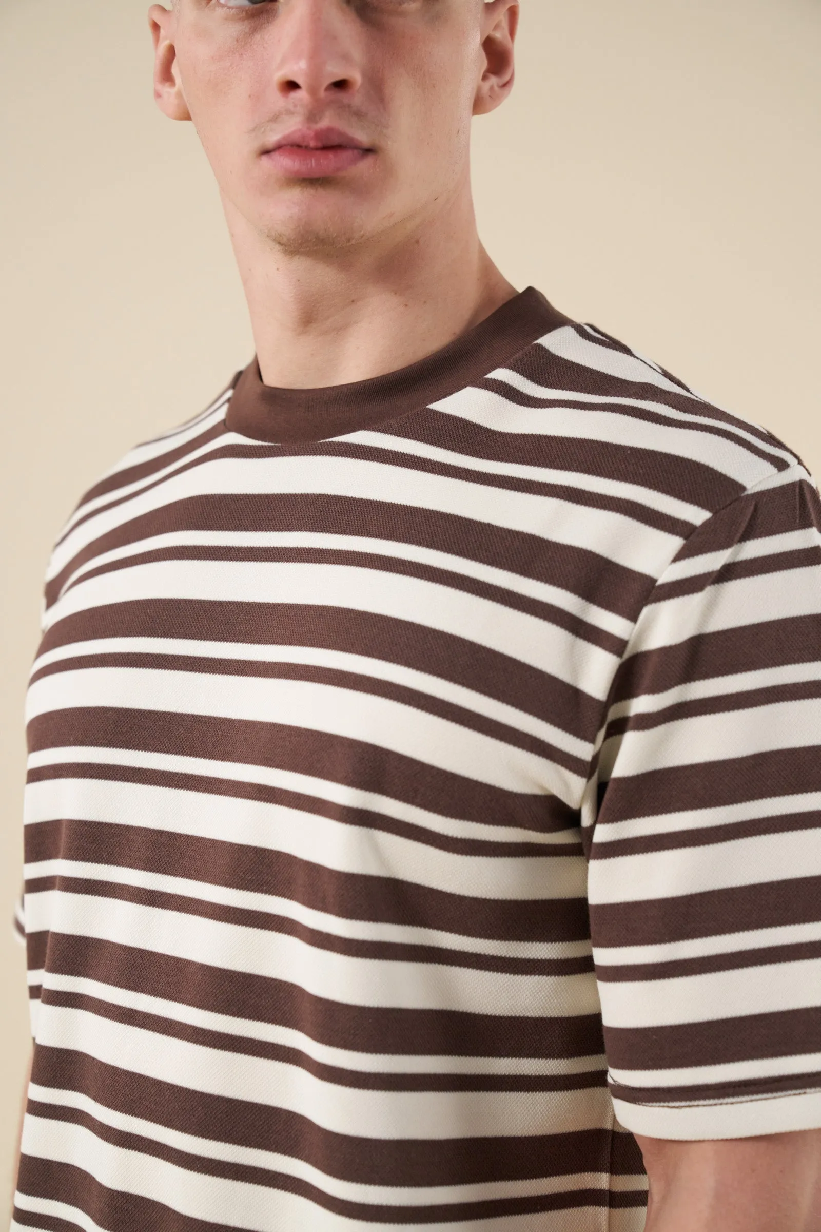 PIQUE STRIPE TEE - BROWN / ECRU sold by Bound product image thumbnail 5