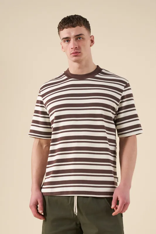 PIQUE STRIPE TEE - BROWN / ECRU sold by Bound