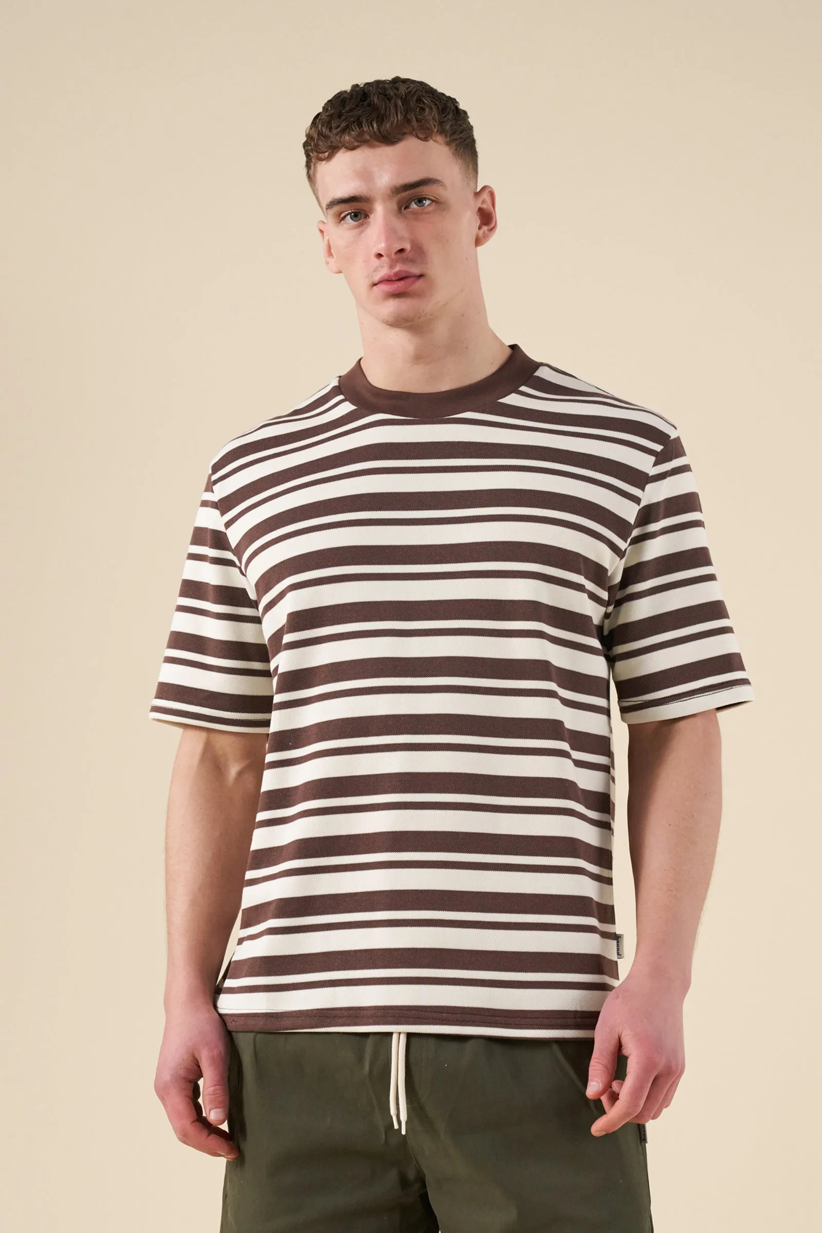 PIQUE STRIPE TEE - BROWN / ECRU sold by Bound