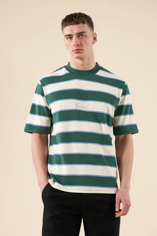PIQUE STRIPE TEE - RETRO GREEN / BLUE / WHITE made by Bound