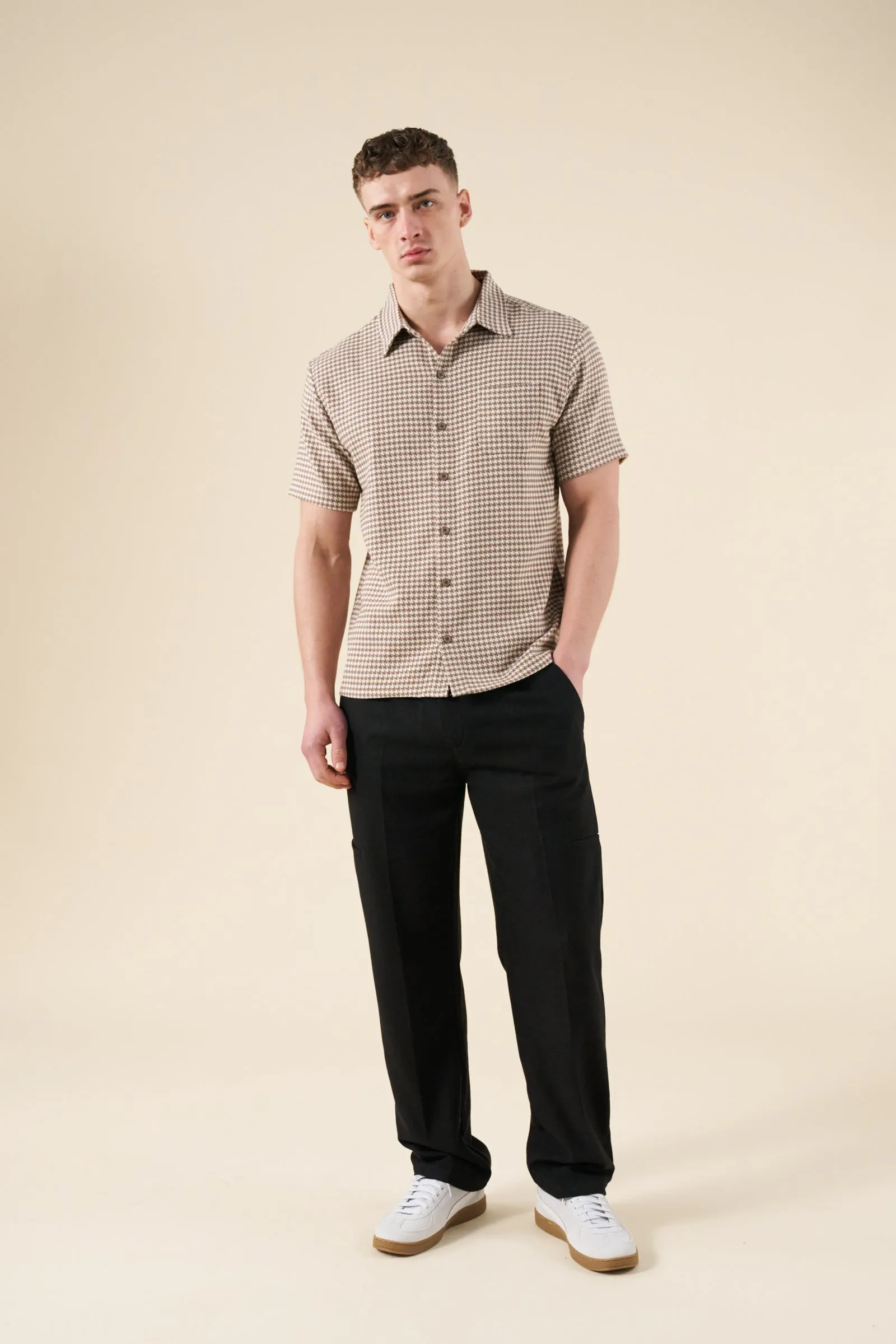 DOGTOOTH WOVEN POLO - TAN sold by Bound product image thumbnail 2