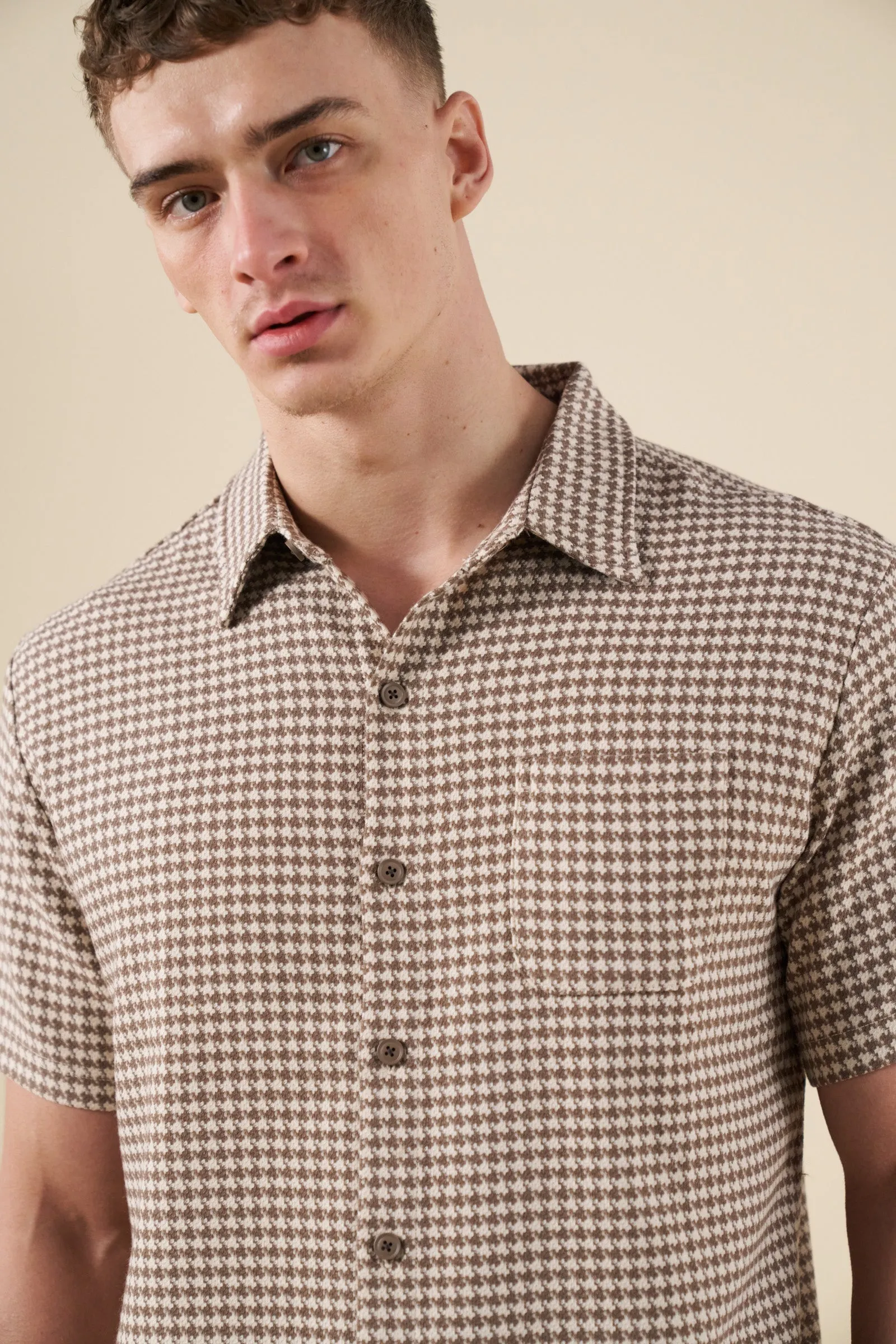 DOGTOOTH WOVEN POLO - TAN sold by Bound product image thumbnail 4
