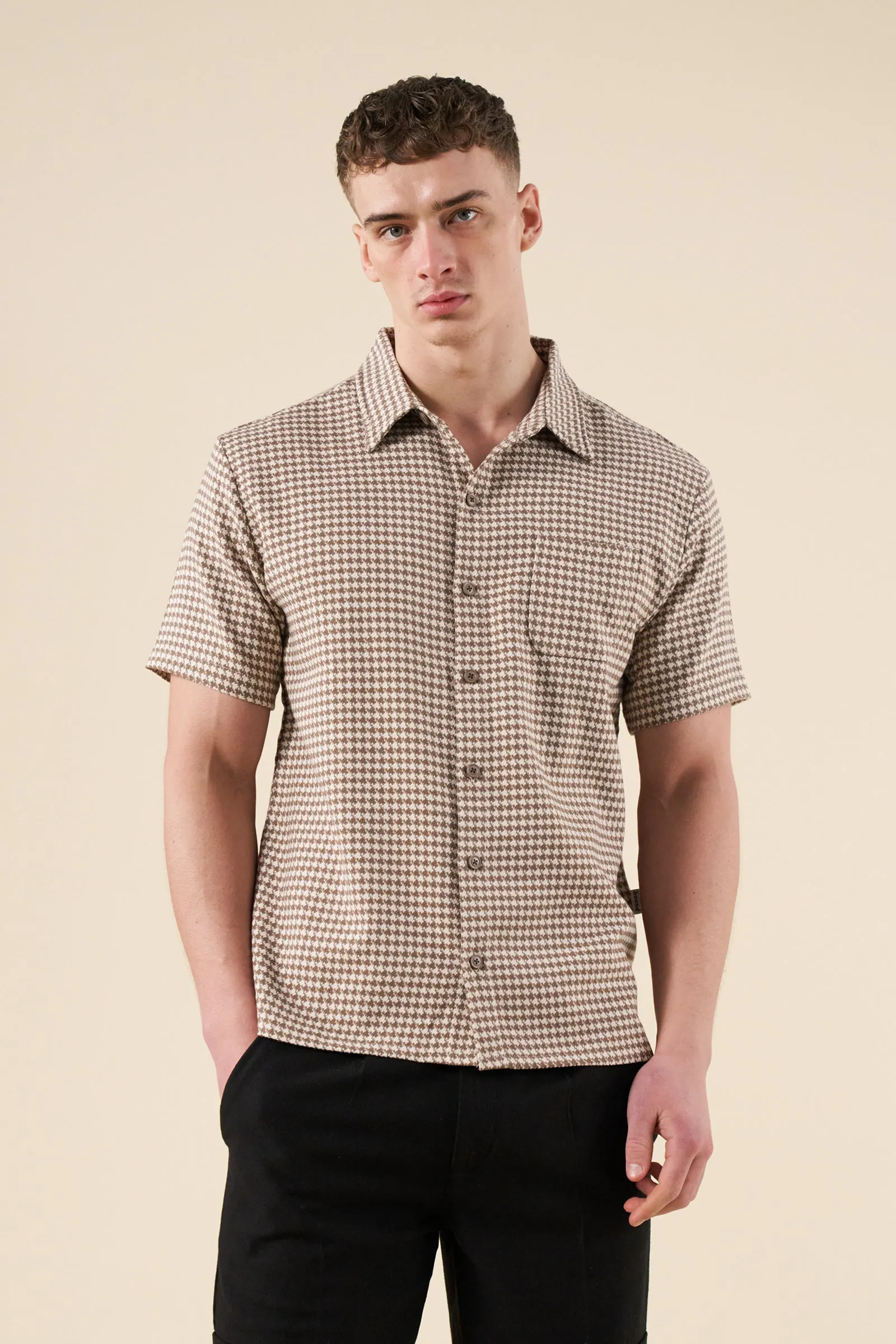 DOGTOOTH WOVEN POLO - TAN sold by Bound