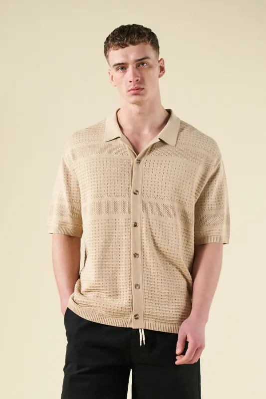 RUPERT CROCHET KNIT POLO - SAND sold by Bound