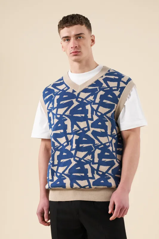 ABSTRACT OCEAN VEST - BLUE/BEIGE sold by Bound