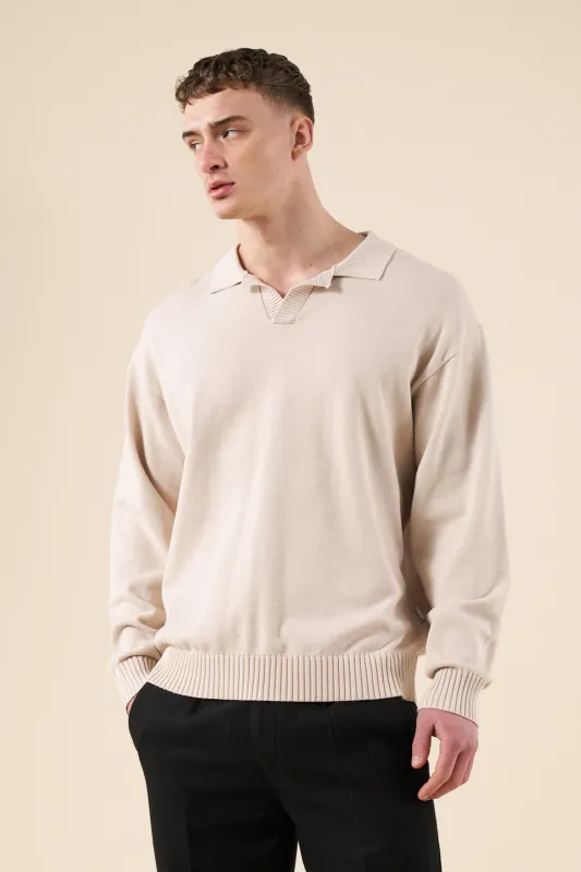 TROPEZ KNIT POLO SWEATER - STONE sold by Bound