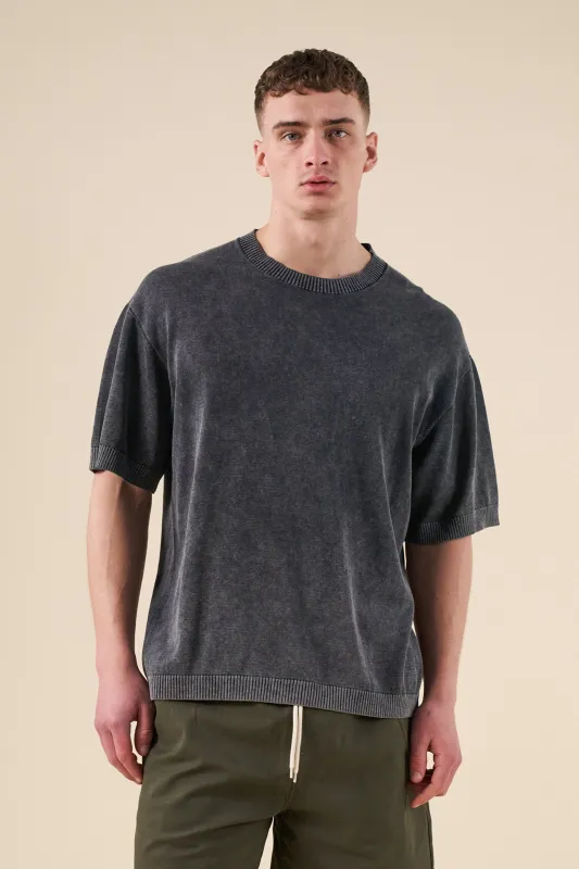 ACID WASH KNIT TEE - CHARCOAL made by Bound