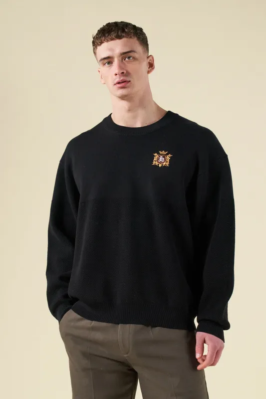 CREST PANEL KNIT SWEATER - BLACK sold by Bound