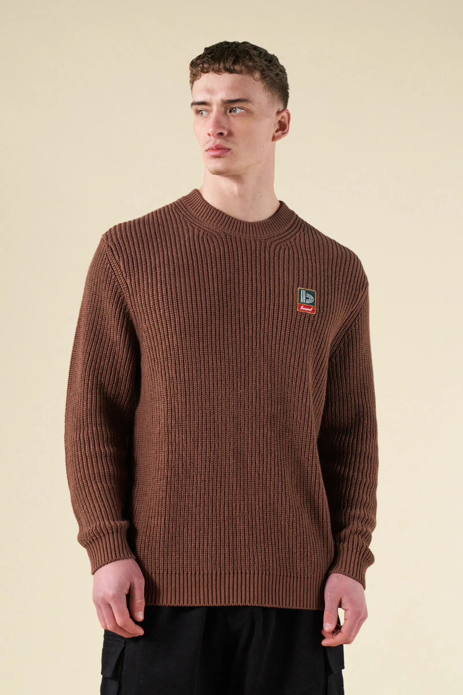 RETRO FISHERMAN RIB KNIT SWEATER - BROWN sold by Bound