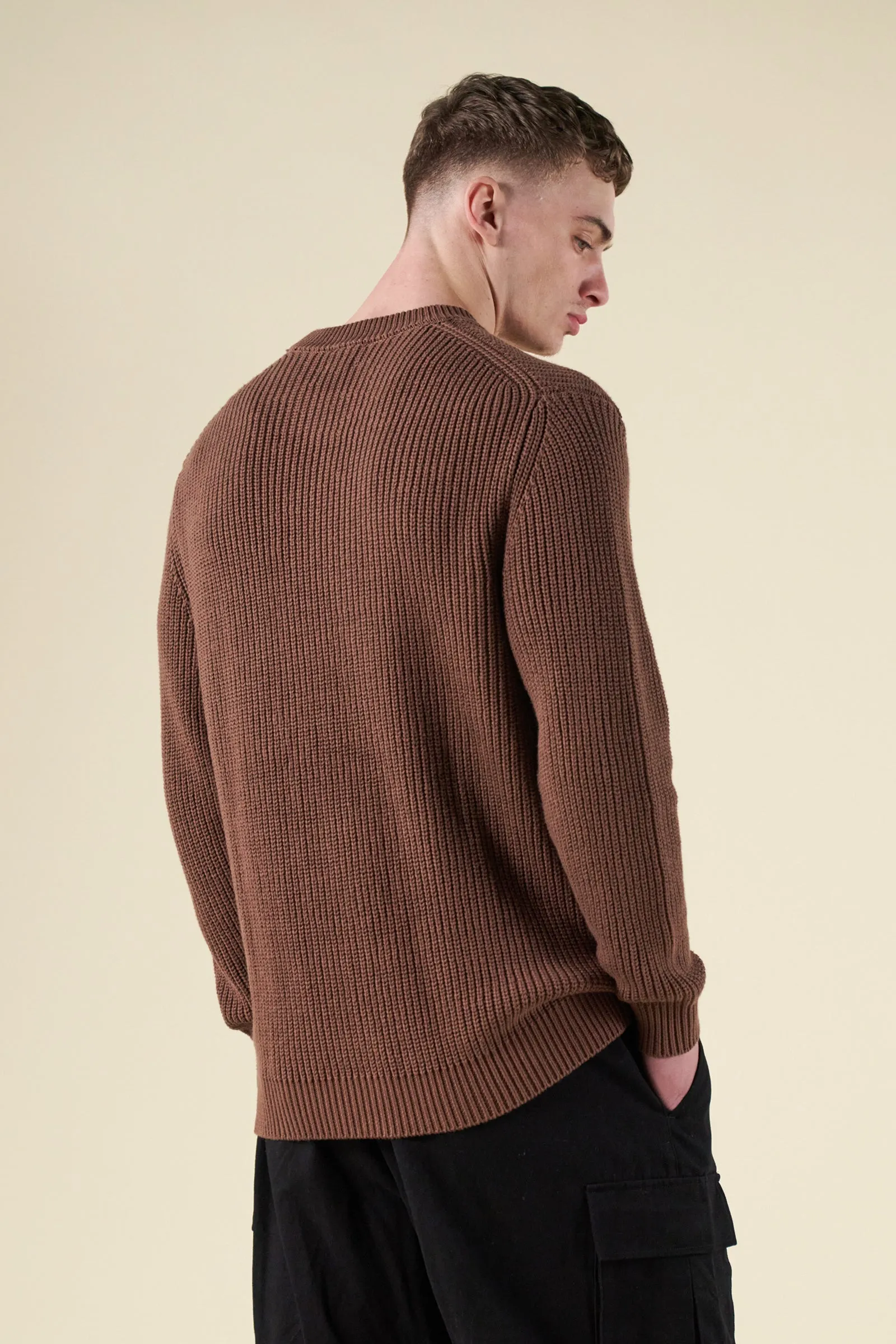 RETRO FISHERMAN RIB KNIT SWEATER - BROWN sold by Bound product image thumbnail 3