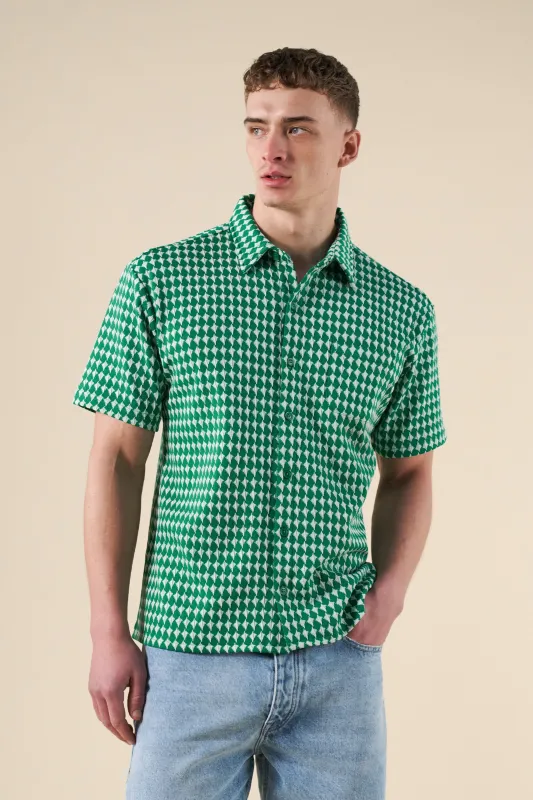 CROSS CHECK WOVEN TEXTURED POLO - KELLY GREEN sold by Bound