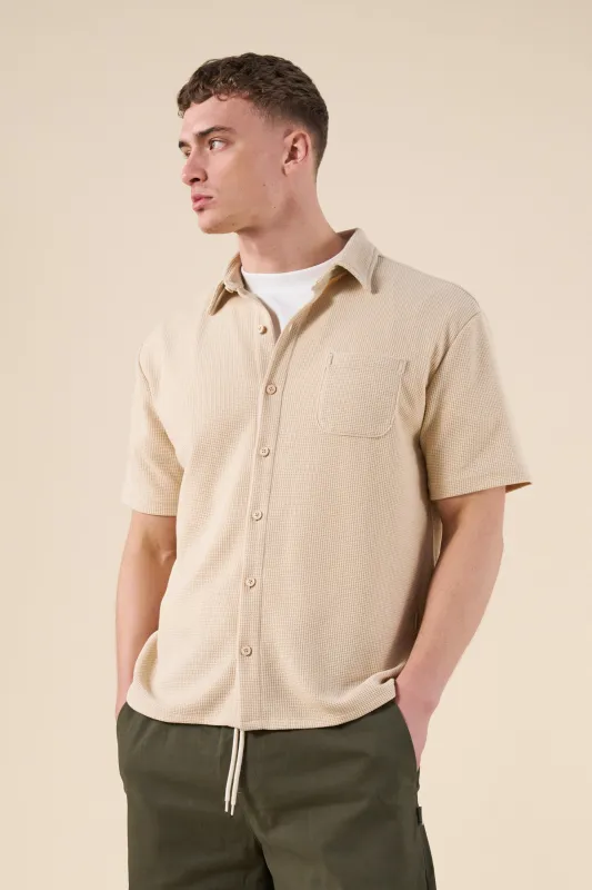 WAFFLE WOVEN POLO - BEIGE sold by Bound