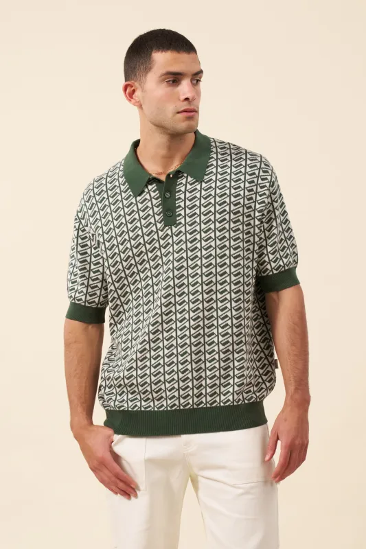 HARRIS KNIT POLO - WHITE/GREEN sold by Bound