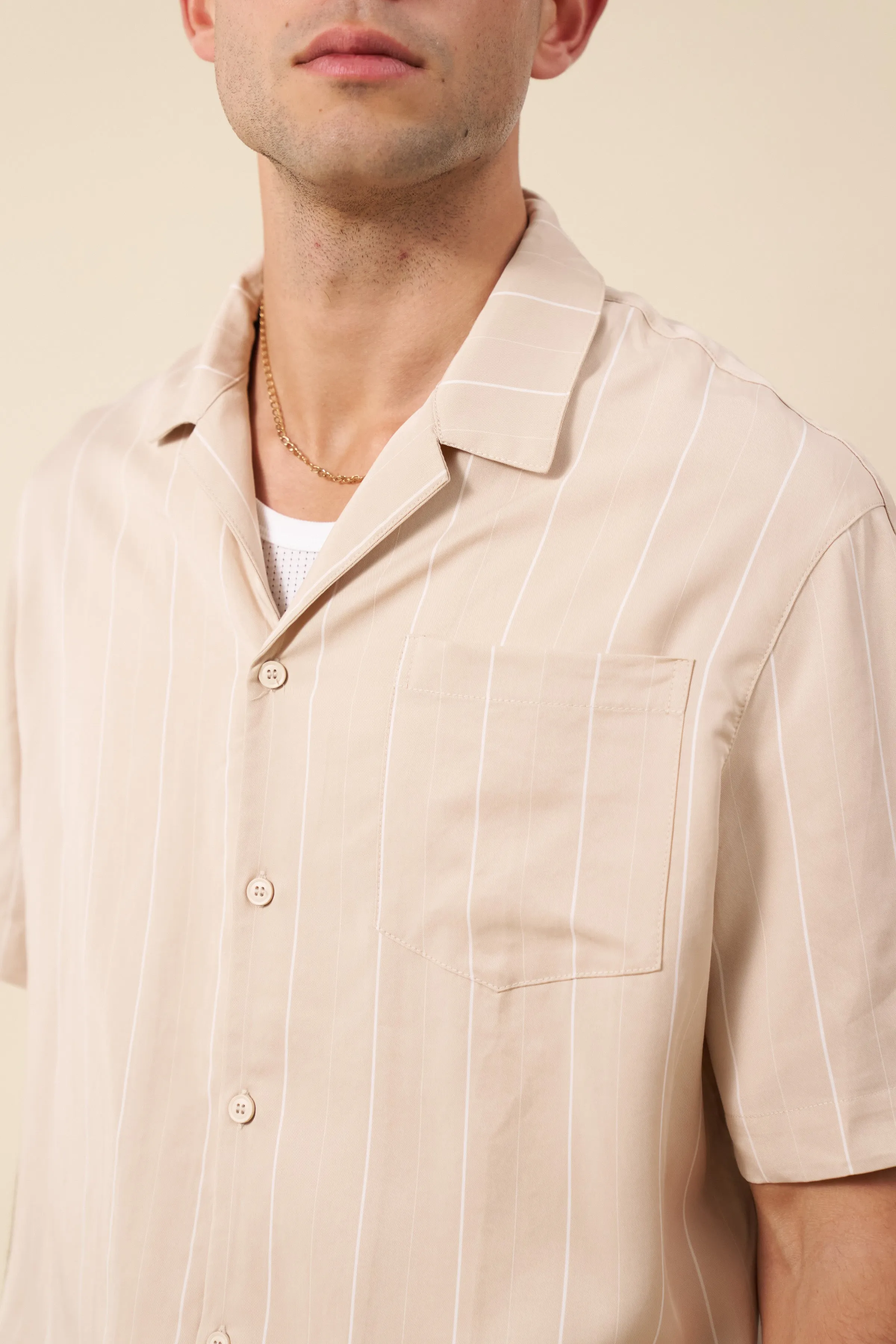 STRIPE TENCEL RAGLAN SHIRT - BEIGE sold by Bound product image thumbnail 5