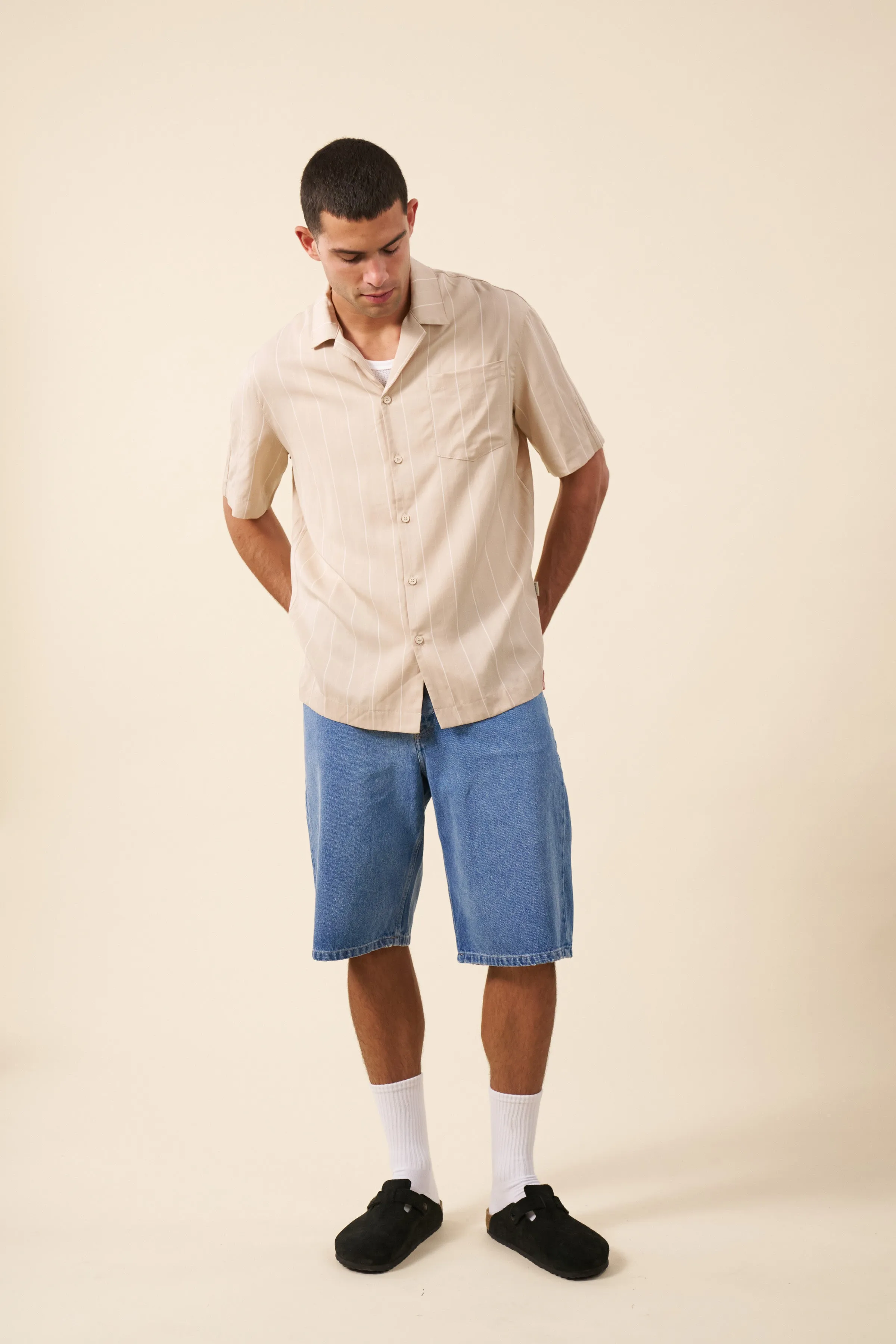 STRIPE TENCEL RAGLAN SHIRT - BEIGE sold by Bound product image thumbnail 3