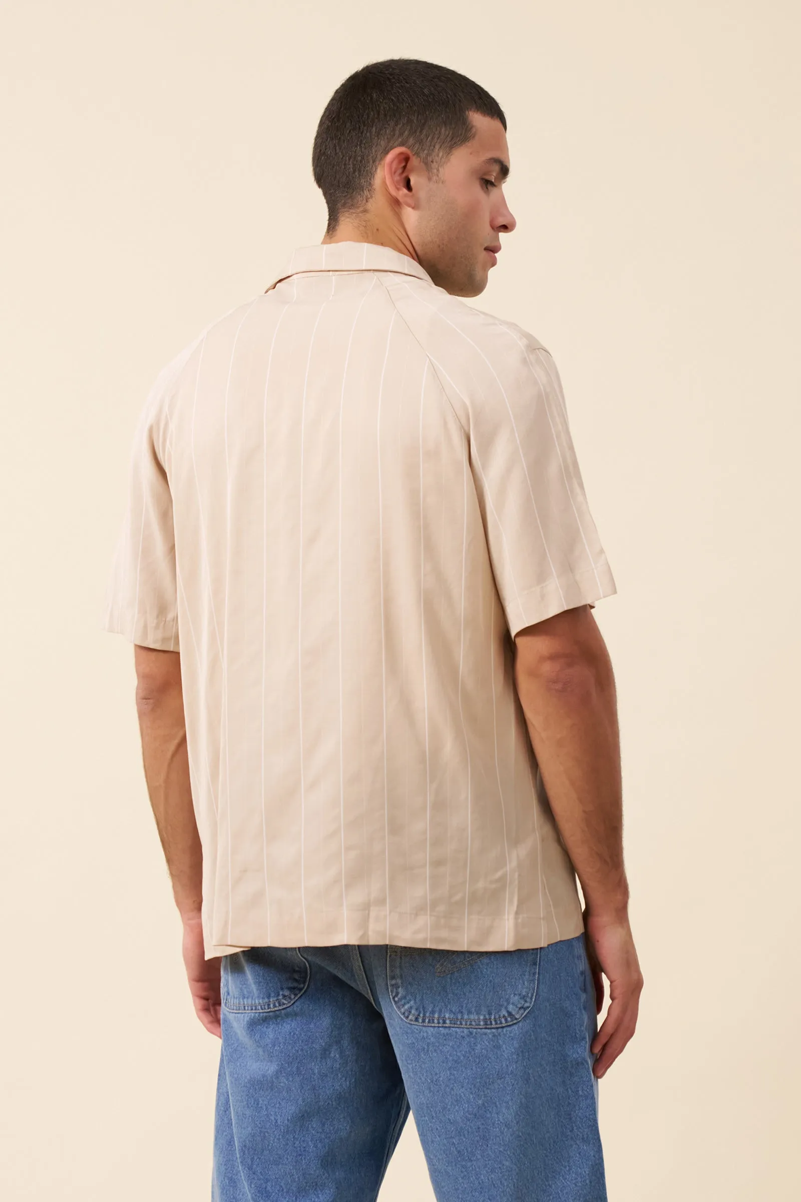 STRIPE TENCEL RAGLAN SHIRT - BEIGE sold by Bound product image thumbnail 4