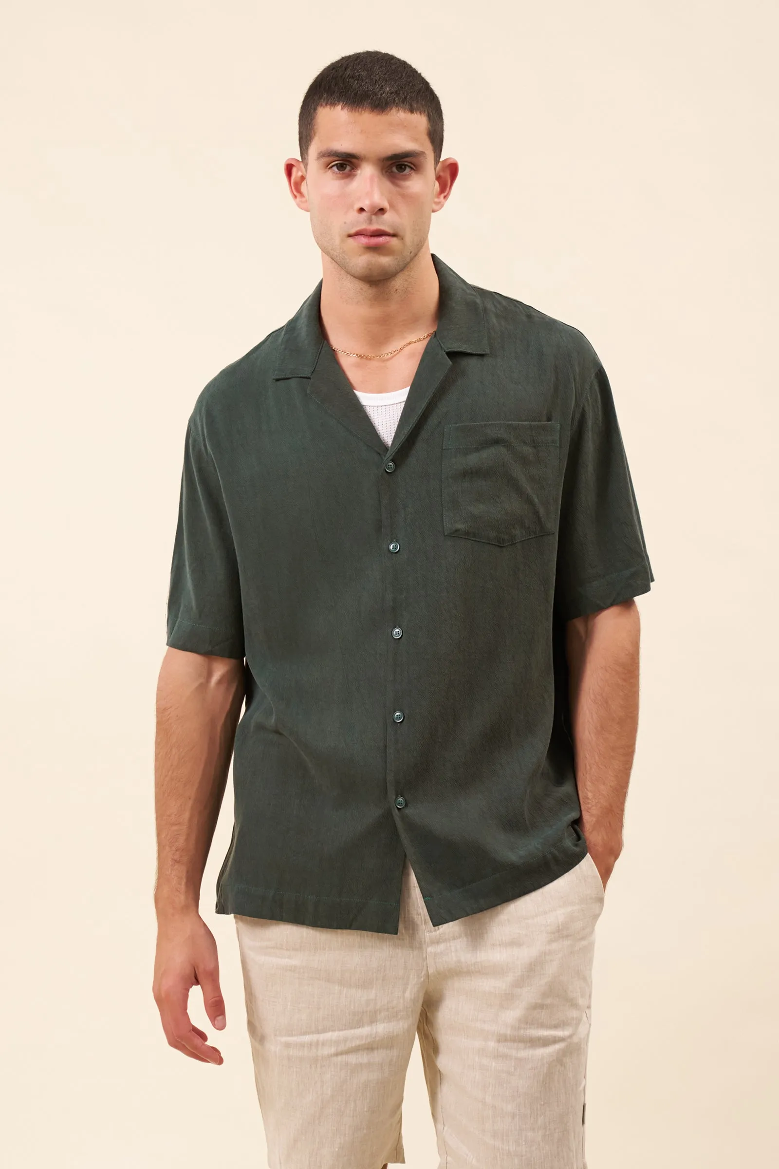 VINTAGE CUPRO CUBAN SHIRT - FOREST sold by Bound