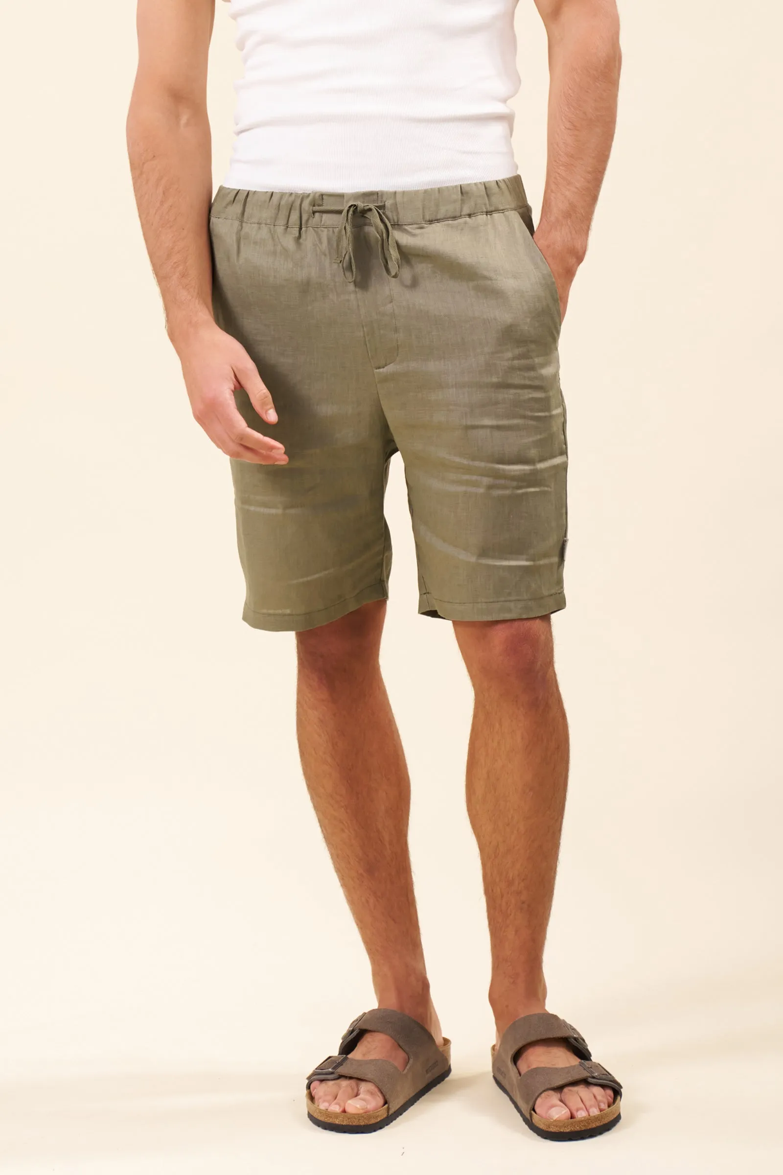 ALFAMA LINEN SHORTS - OLIVE sold by Bound