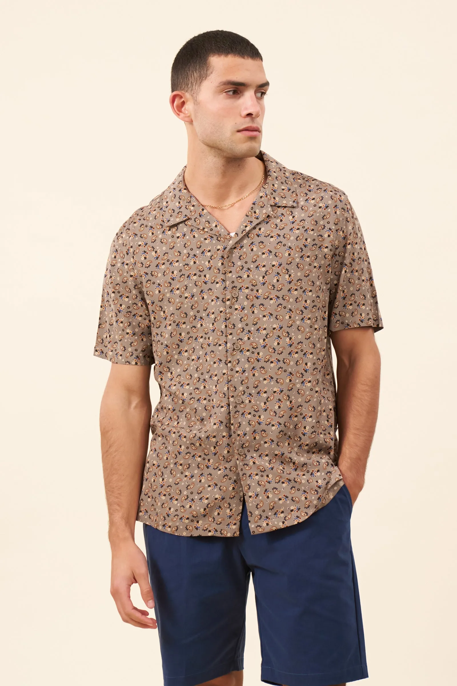 PAISLEY RAYON SHIRT - MUSHROOM sold by Bound