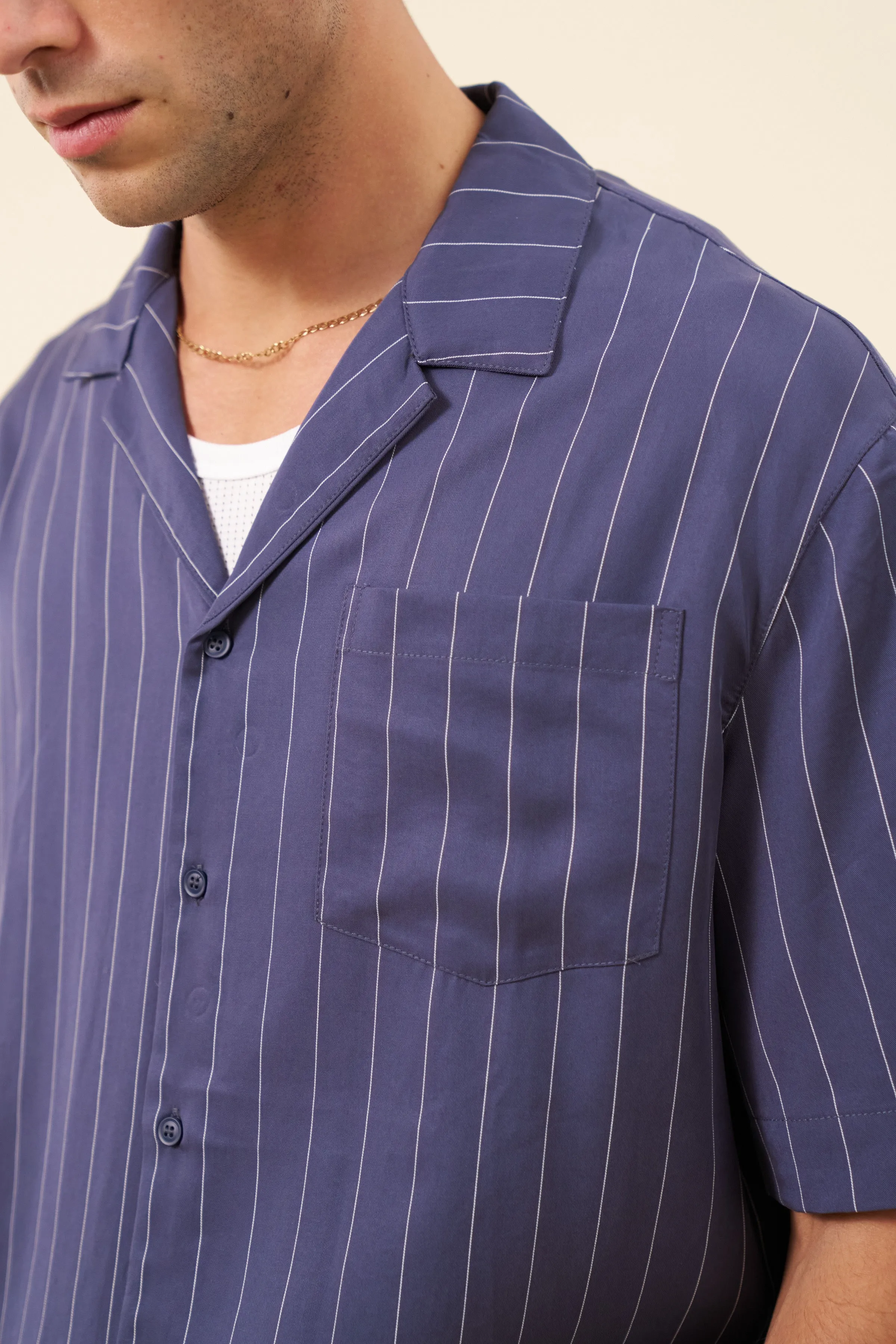 STRIPE TENCEL RAGLAN SHIRT - NAVY sold by Bound product image thumbnail 5
