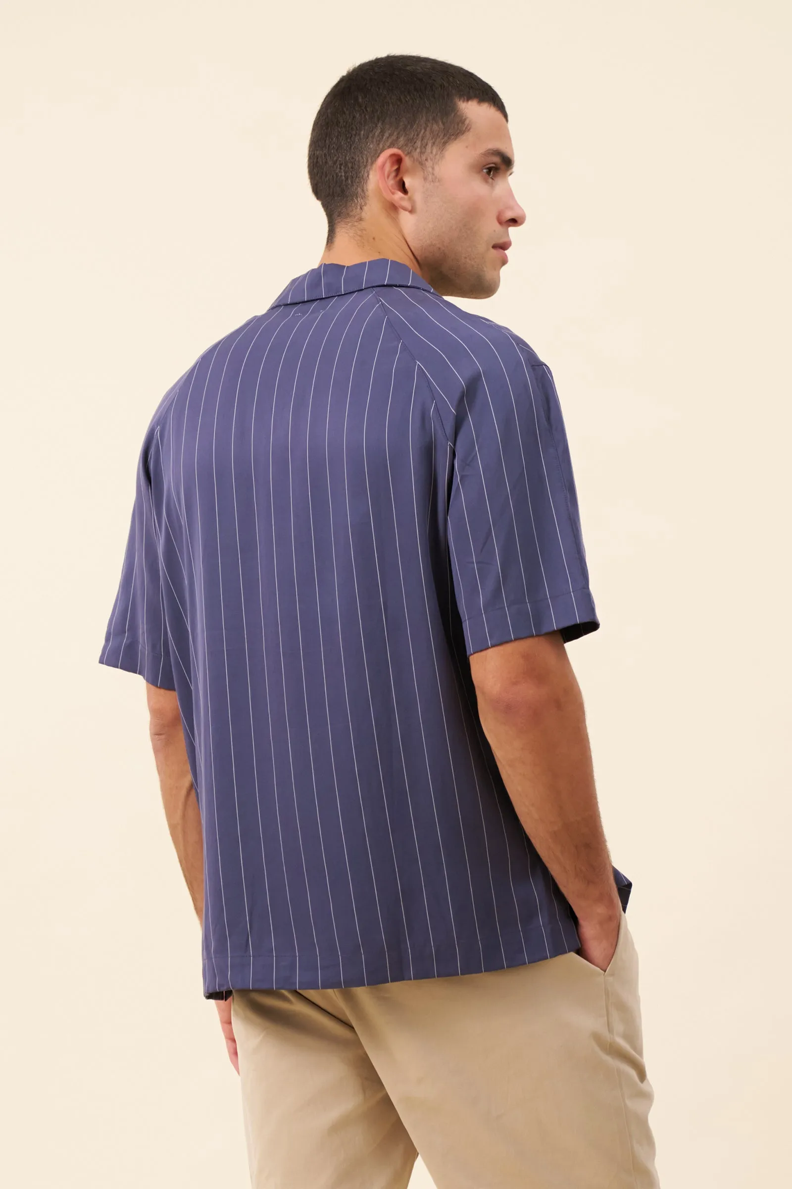 STRIPE TENCEL RAGLAN SHIRT - NAVY sold by Bound product image thumbnail 4