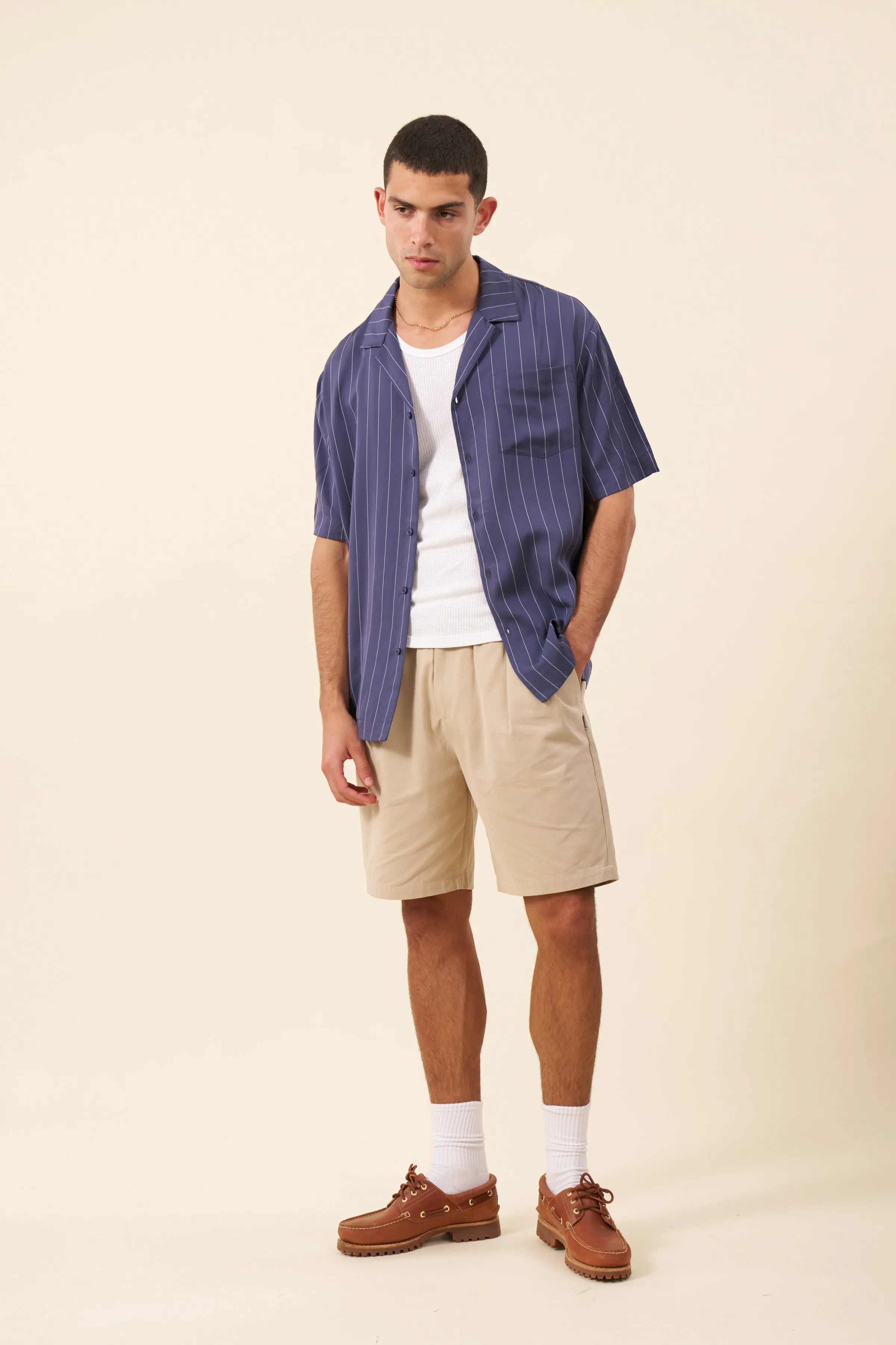 STRIPE TENCEL RAGLAN SHIRT - NAVY sold by Bound product image thumbnail 3