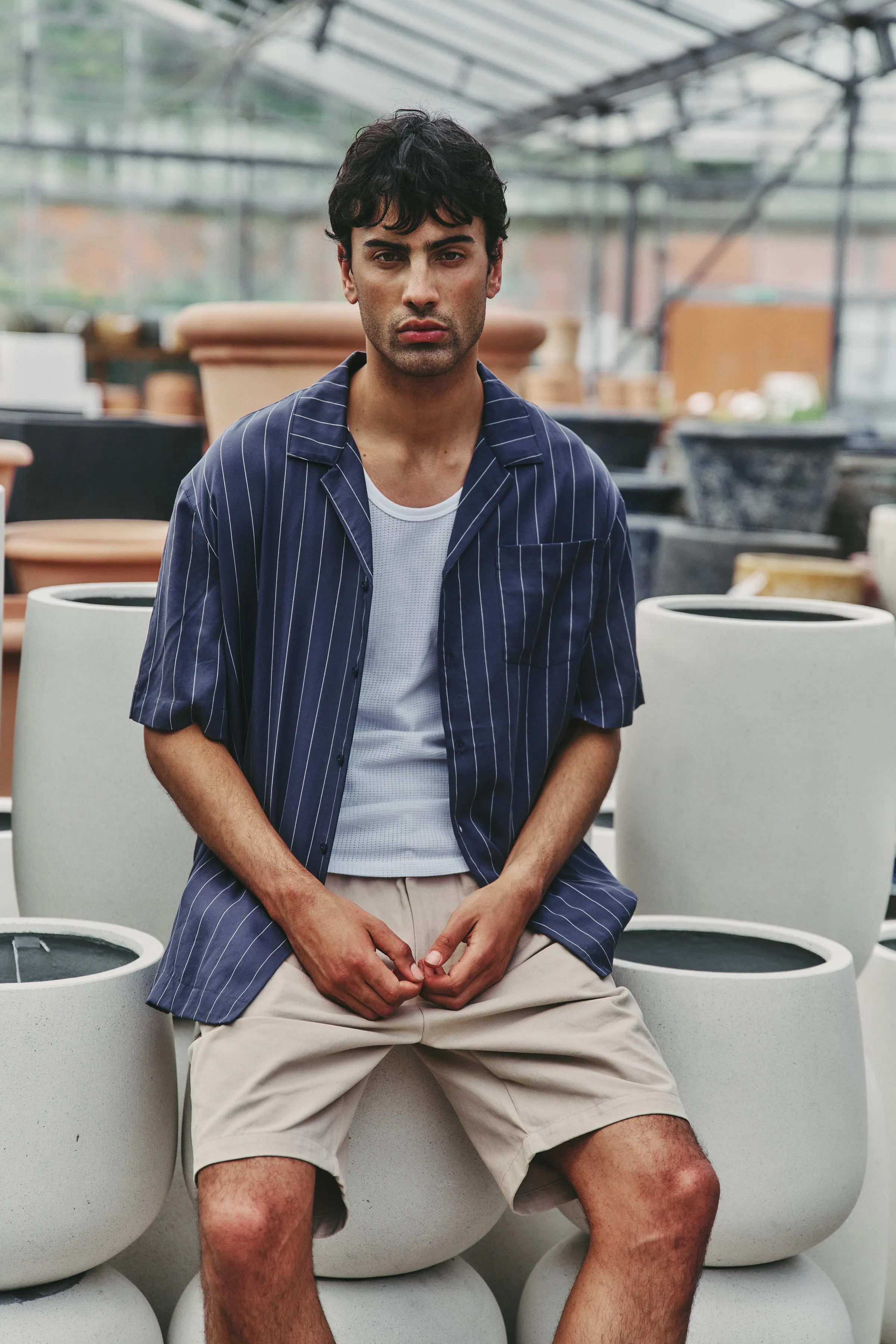 STRIPE TENCEL RAGLAN SHIRT - NAVY sold by Bound product image thumbnail 2