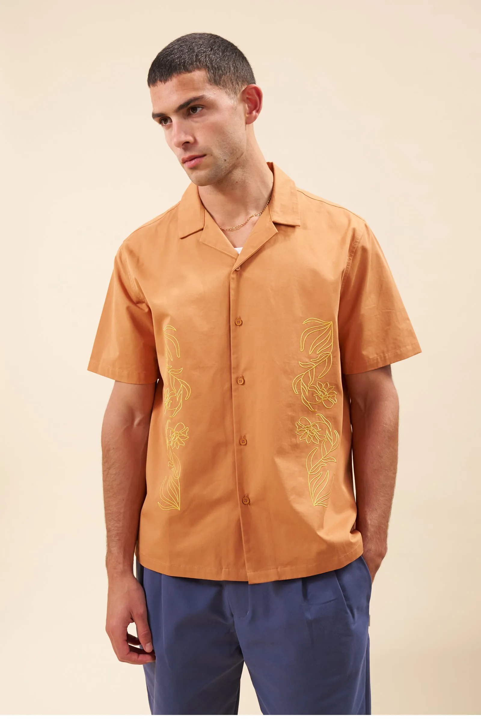 FLORAL EMBROIDERED SHIRT - RUST sold by Bound