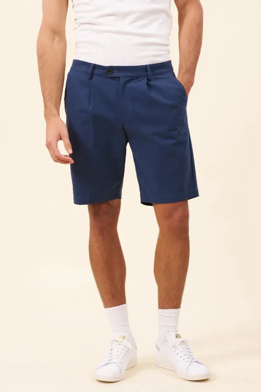 PLEAT SMART CANVAS SHORTS - NAVY sold by Bound
