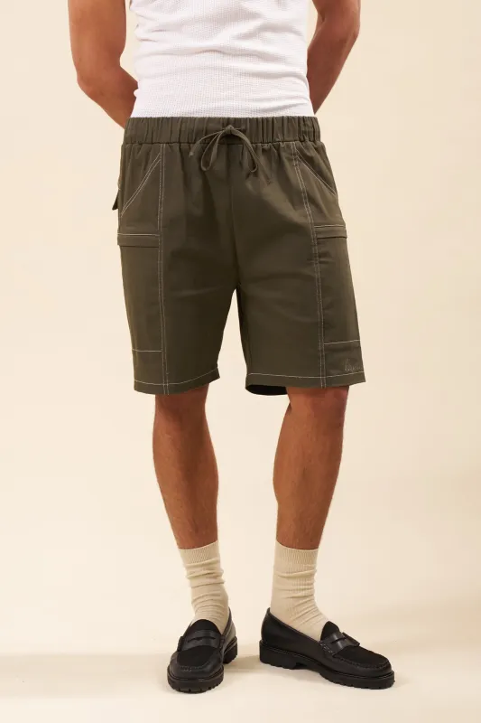 CANVAS CONTRAST SHORTS - ARMY GREEN sold by Bound