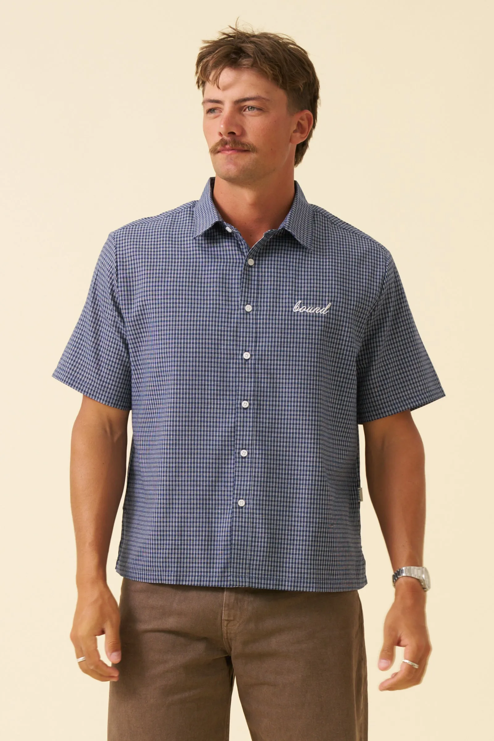 BOTHA CROPPED GINGHAM SHIRT - NAVY sold by Bound