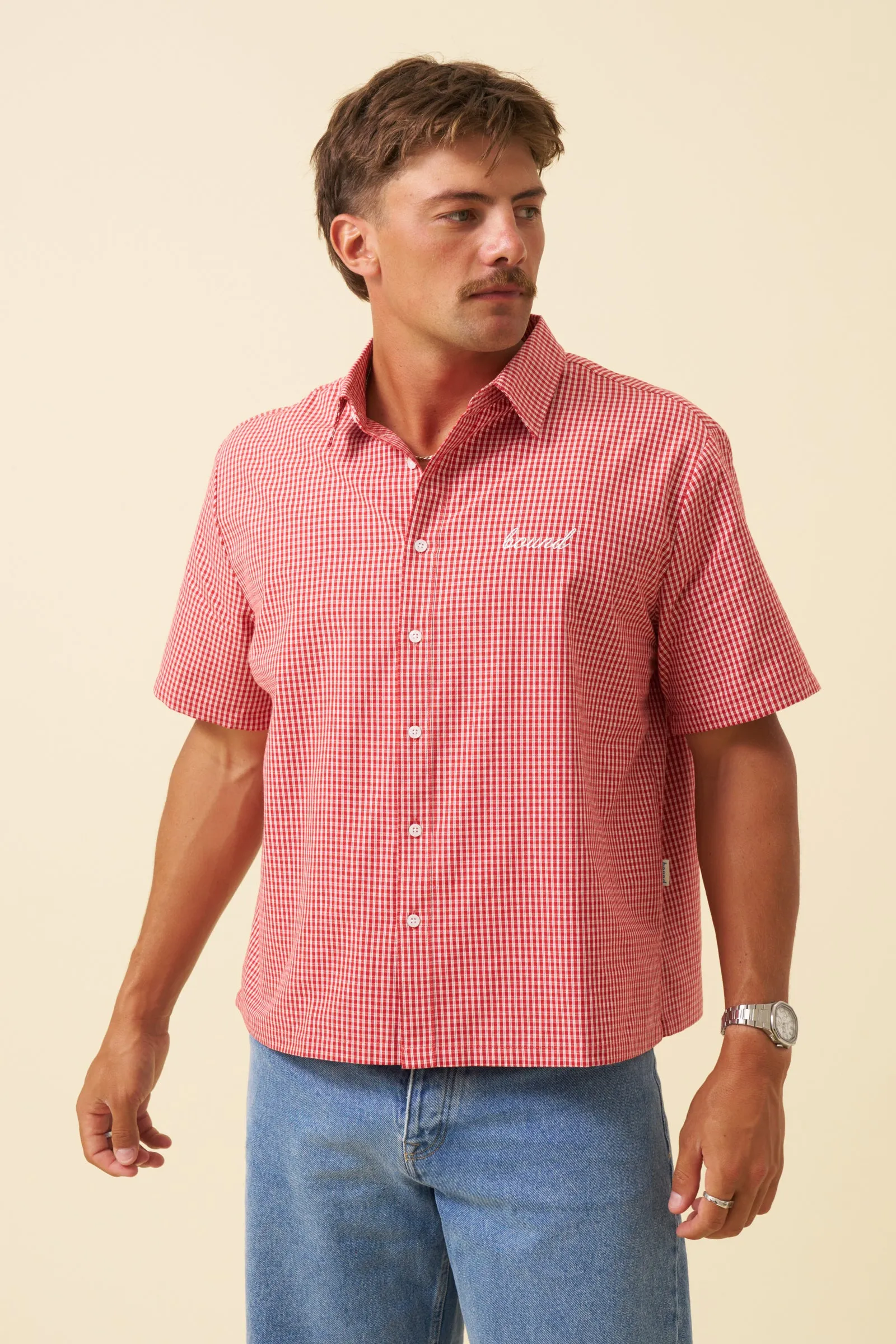 BOTHA CROPPED GINGHAM SHIRT - RED sold by Bound