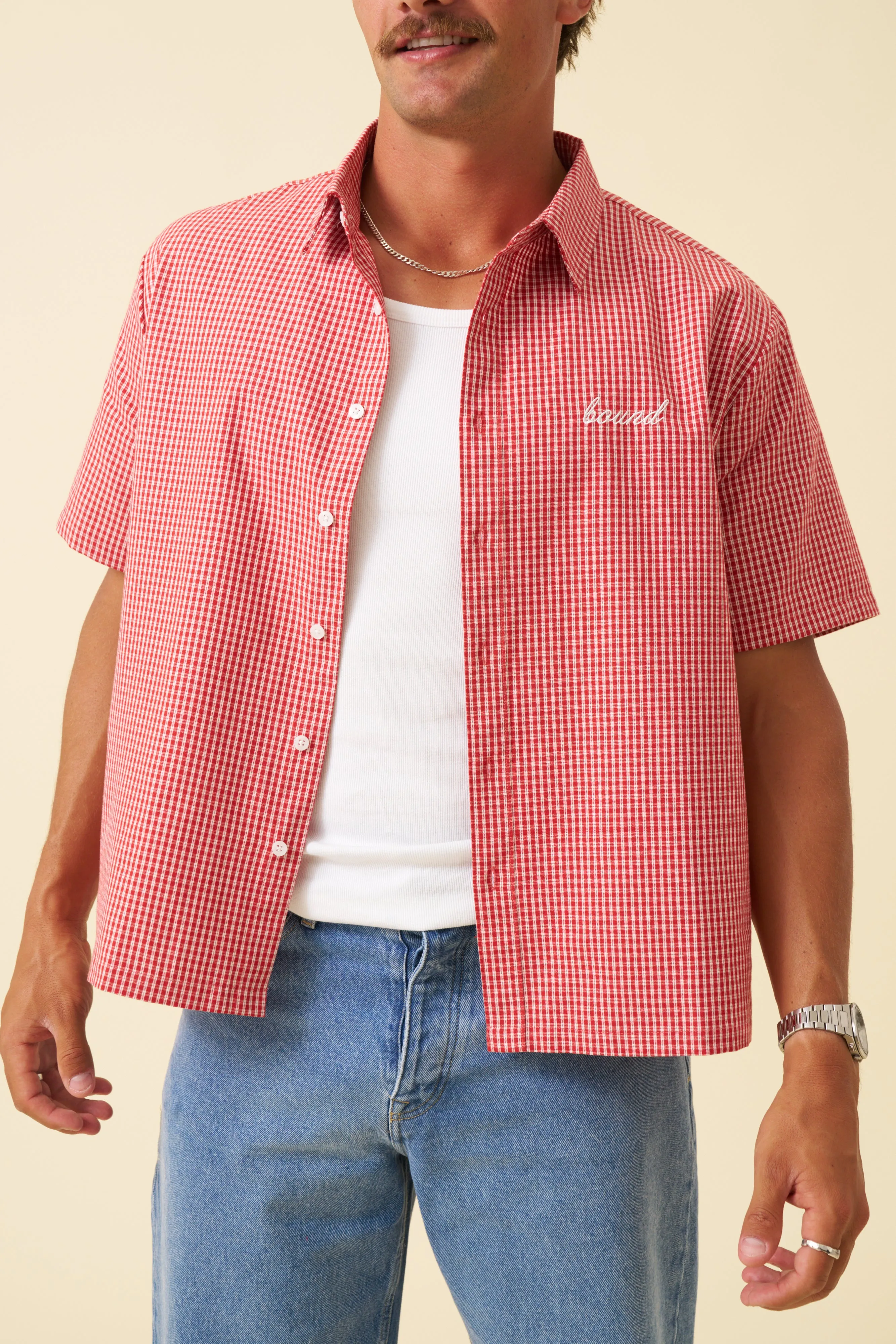 BOTHA CROPPED GINGHAM SHIRT - RED sold by Bound product image thumbnail 3