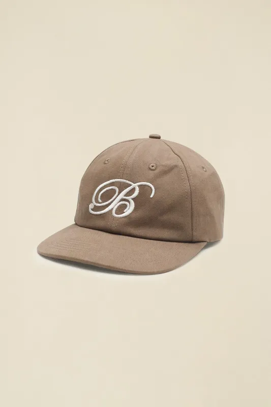 SCRIPT EMBROIDERED 6 PANEL CAP - MUSHROOM sold by Bound