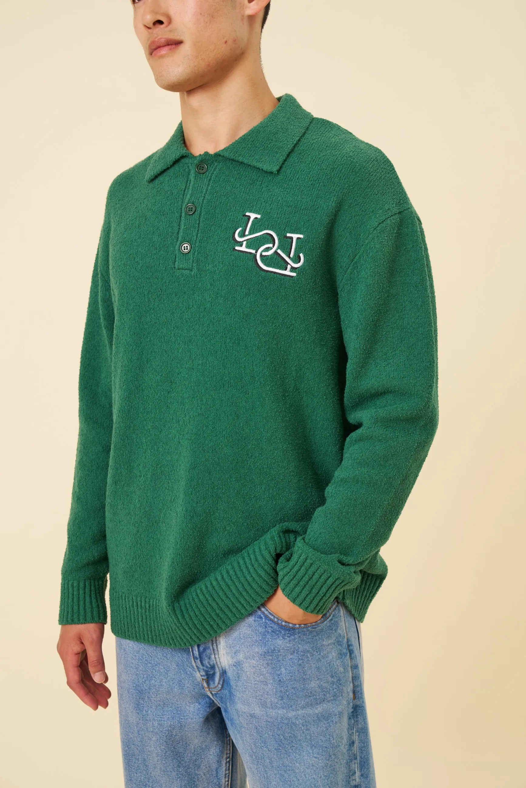 TEXTURED POLO SWEATER - HUNTER GREEN sold by Bound product image thumbnail 3