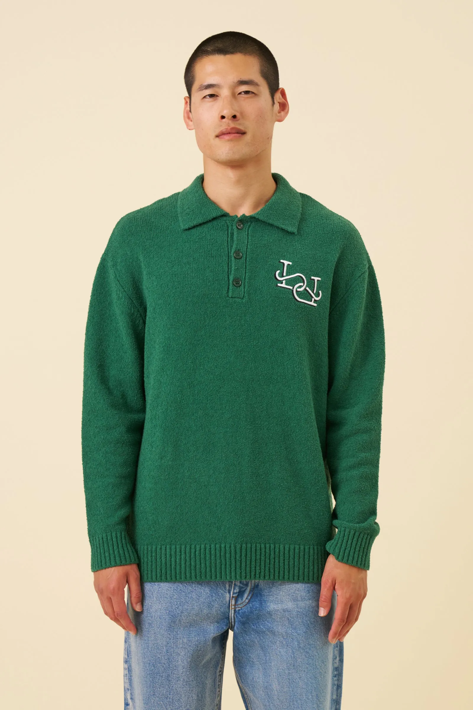 TEXTURED POLO SWEATER - HUNTER GREEN sold by Bound