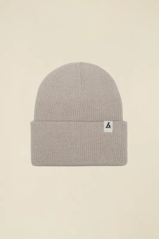 OVERSIZED RECYCLED CUFFED LABEL BEANIE - STONE sold by Bound