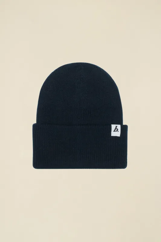 OVERSIZED RECYCLED CUFFED LABEL BEANIE - FRENCH NAVY sold by Bound