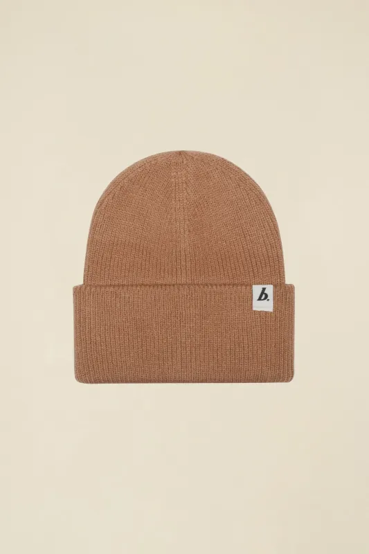 OVERSIZED RECYCLED CUFFED LABEL BEANIE - TAN sold by Bound