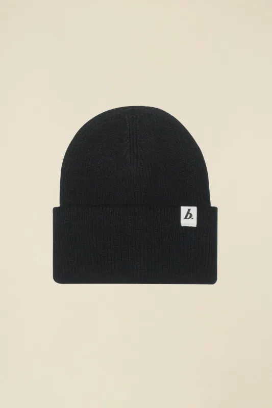 OVERSIZED RECYCLED CUFFED LABEL BEANIE - BLACK sold by Bound