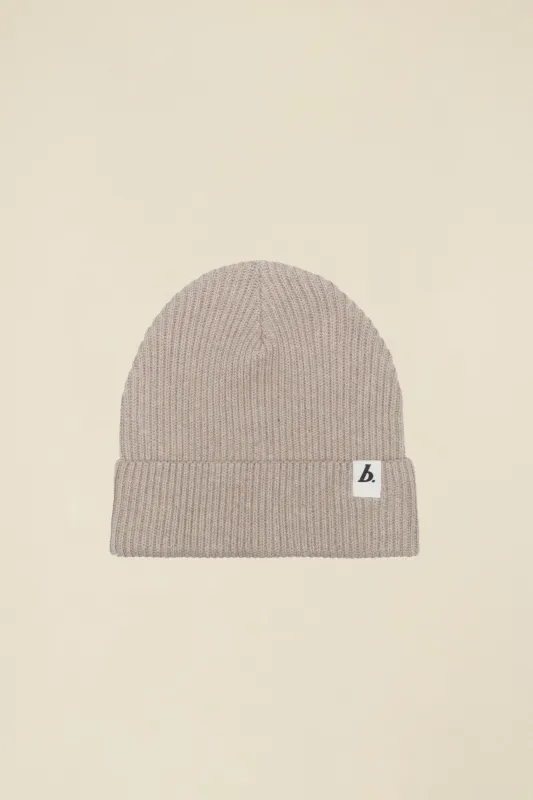 ORGANIC FISHERMAN RIBBED LABEL BEANIE - SAND sold by Bound