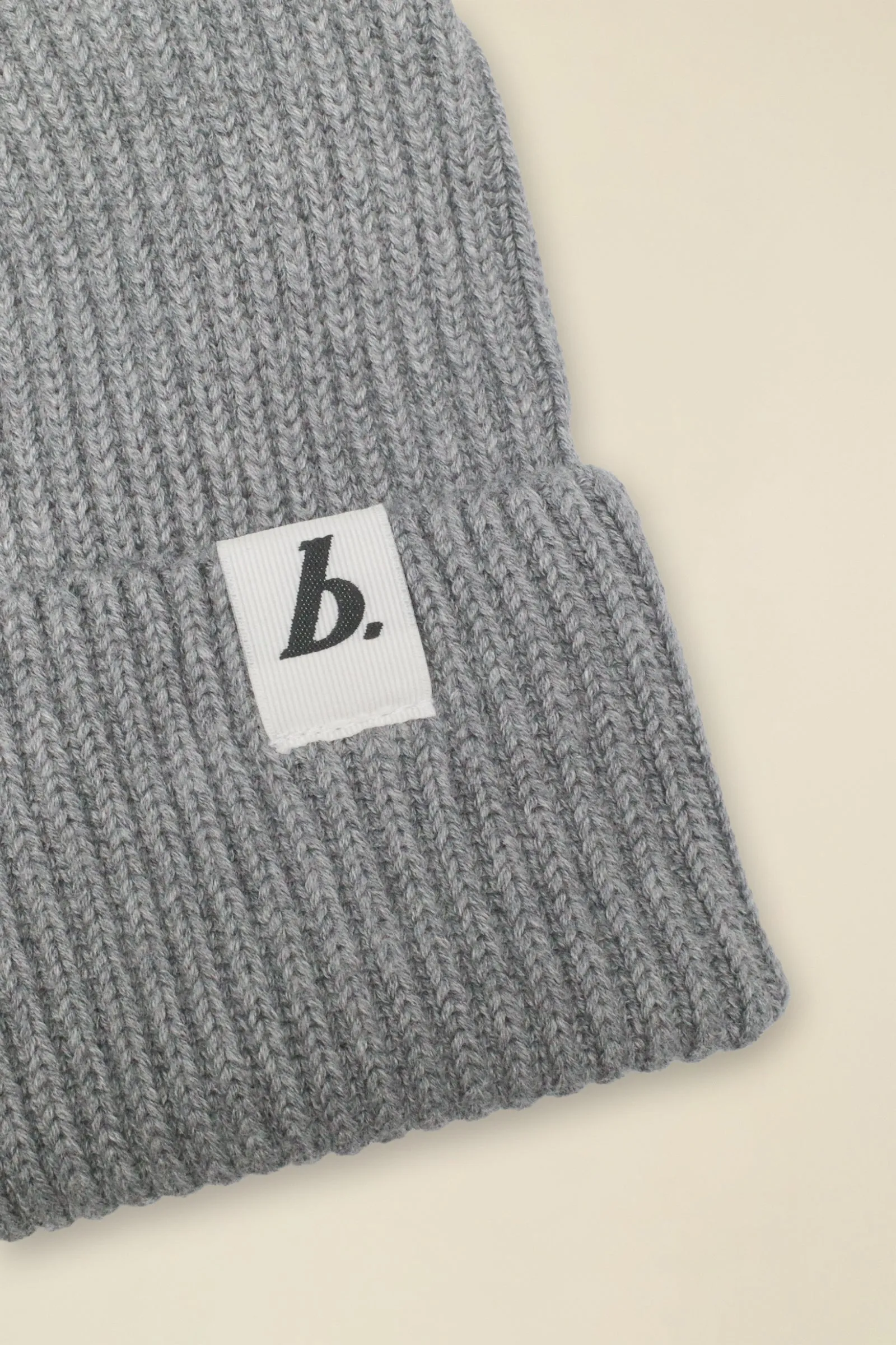 ORGANIC FISHERMAN RIBBED LABEL BEANIE - HEATHER GREY sold by Bound product image thumbnail 2